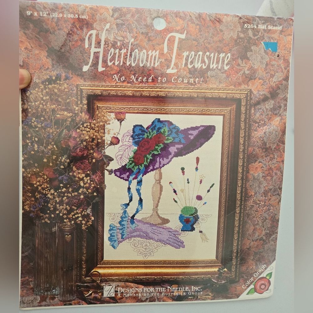 Vintage 1993 Heirloom Treasure Hat Stand Multicolor Cross Stitch Kit